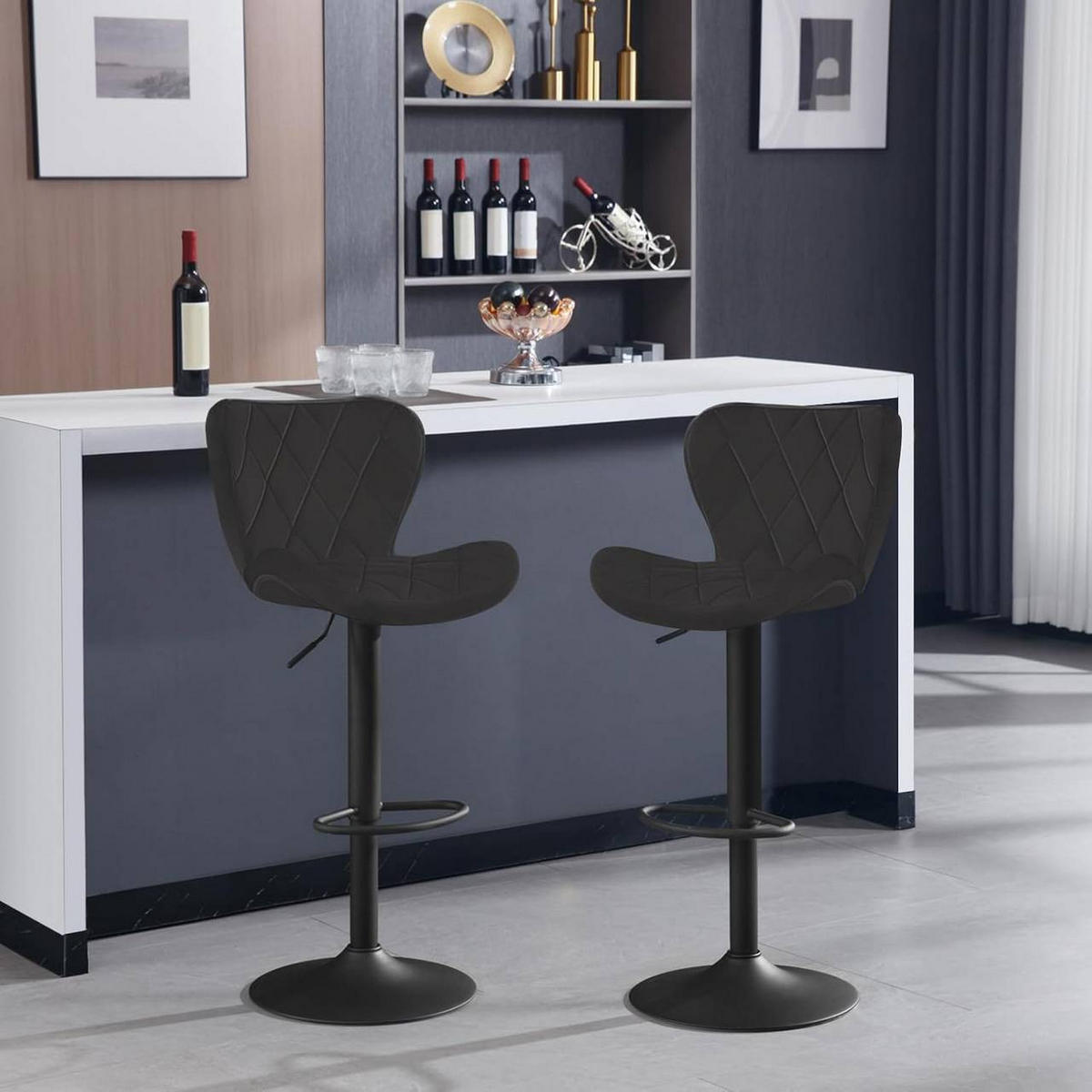 BARHOCKER Samt, Metallgestell, Schwarz - Schwarz, Textil/Metall (47/89/54cm) - Woltu