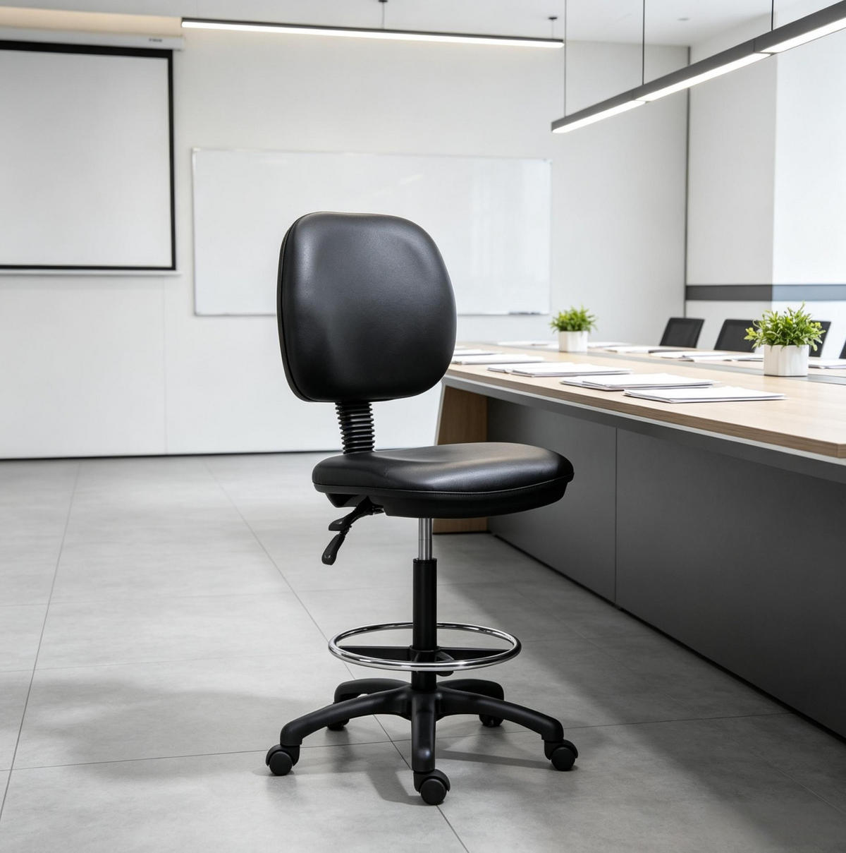 BÜROSTUHL in Schwarz 46x49,5x137 cm, höhenverstellbar, mit Fußstütze und Rollen - Schwarz, Kunststoff (49.5/137/46cm) - IVMEU