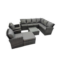 LOUNGEGARNITUR mit Couchtisch Sofa Polyrattan Dunkelgrau 9-Sitzer - Dunkelgrau/Grau, Glas/Kunststoff - Fimous