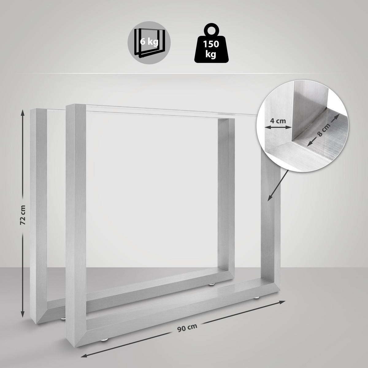 TISCHBEIN 2er Set Metall edelstahl - Edelstahlfarben, Metall (8/72/90cm) - CLP