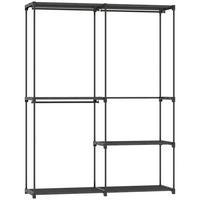 KLEIDERSCHRANK Stoffschrank mit Kleiderstange, Ablagen Stoffkleiderschrank - Schwarz, Metall (43/185/142cm) - HOMCOM
