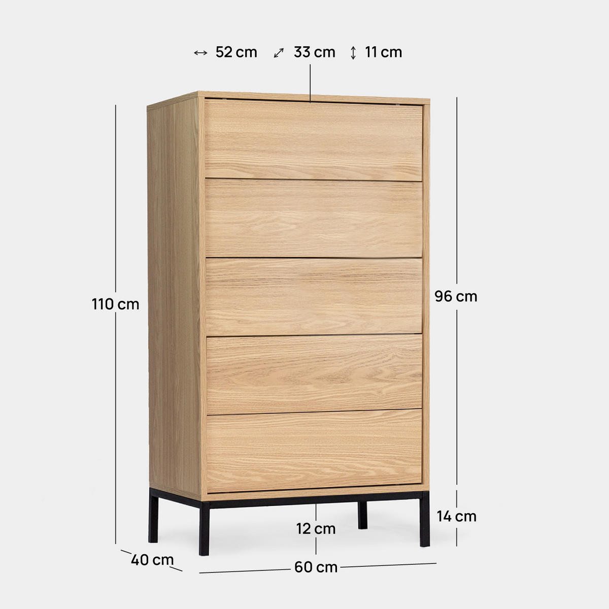 SCHUBLADENSCHRANK Remi Natürlich 60 cm x 110 cm - Naturfarben, Holzwerkstoff (60/110/40cm) - Klast Home