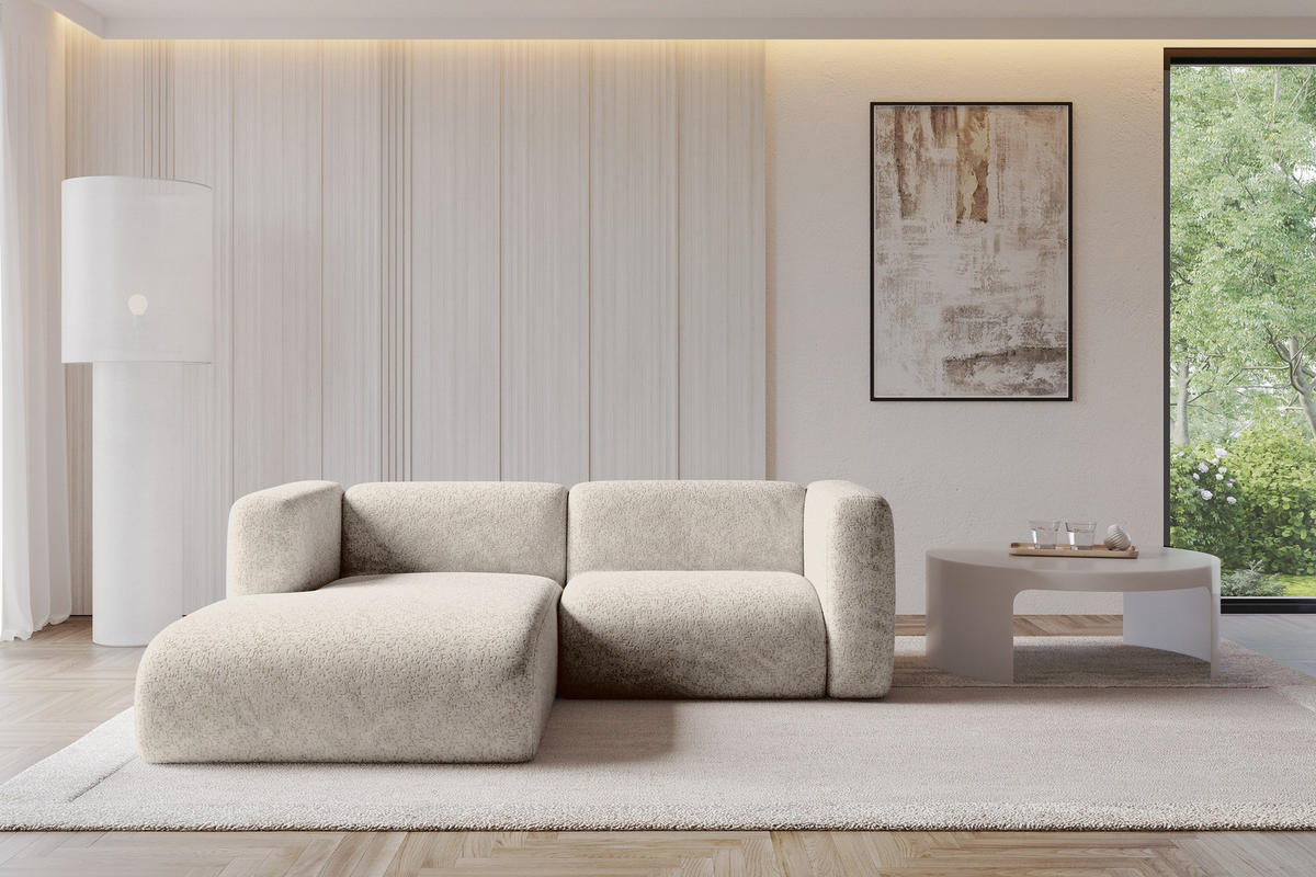 ECKSOFA Ottomane Links MIRA-L1 227x179x89 Beige Velours - Beige/Schwarz, Holzwerkstoff/Kunststoff (227/179cm) - ALTDECOR