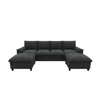WOHNLANDSCHAFT 264.5/142.5/84 cm Schwarz mit 2 Aufbewahrungs-Ottomane - Schwarz, Textil (142.5/84/264.5cm) - Oxeza