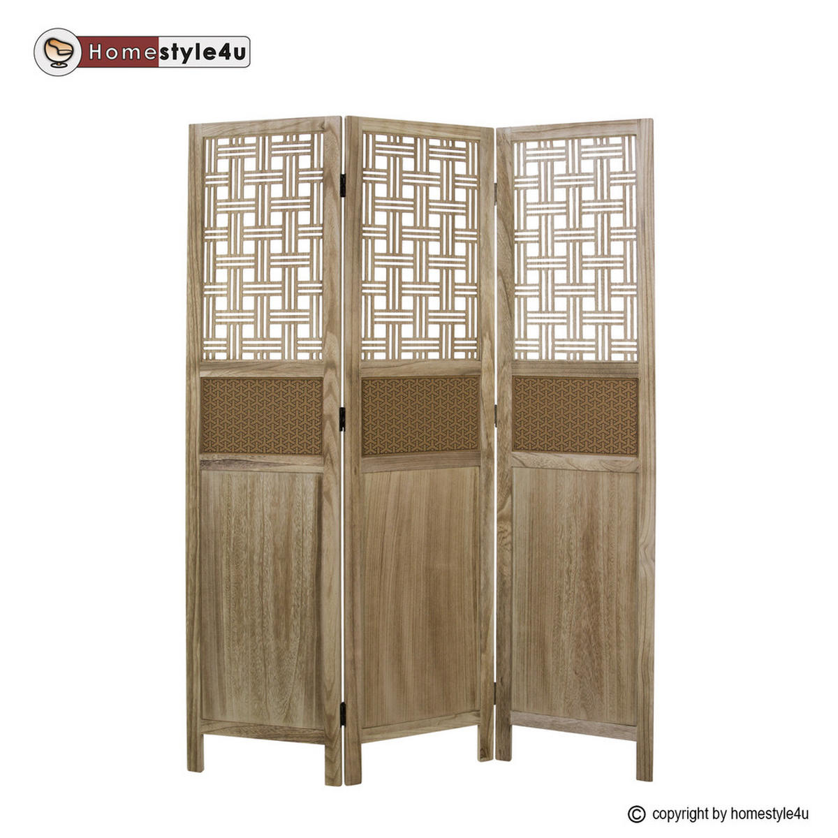 PARAVENT 3-tlg. 120/170 cm Braun Kork-Ornamentik - Braun, Holz (120/170/1cm) - Homestyle4u