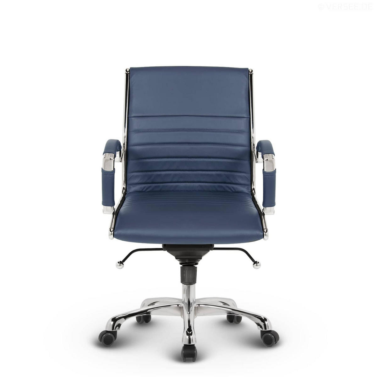 DREHSTUHL Montreal Echtleder Blau – ergonomisch, 150 kg belastbar, Sitzhöhe 52-64cm - Blau, Leder/Metall (60/106/60cm) - Versee