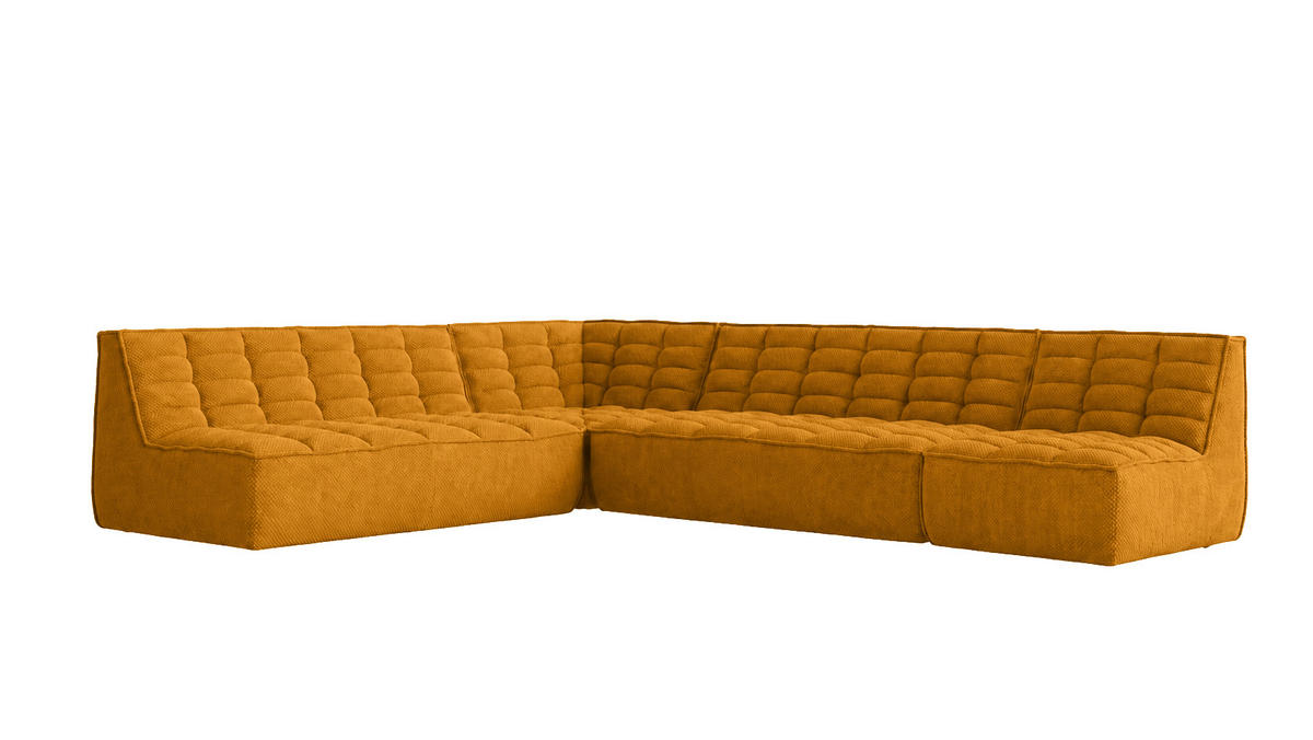 ROHOVÁ SEDAČKA modulární ve tvaru L, plyšová tkanina Pop, Hořčicová, Pravá strana, LAZY L - žlutá, dřevo (333/253cm) - Kaiser Möbel