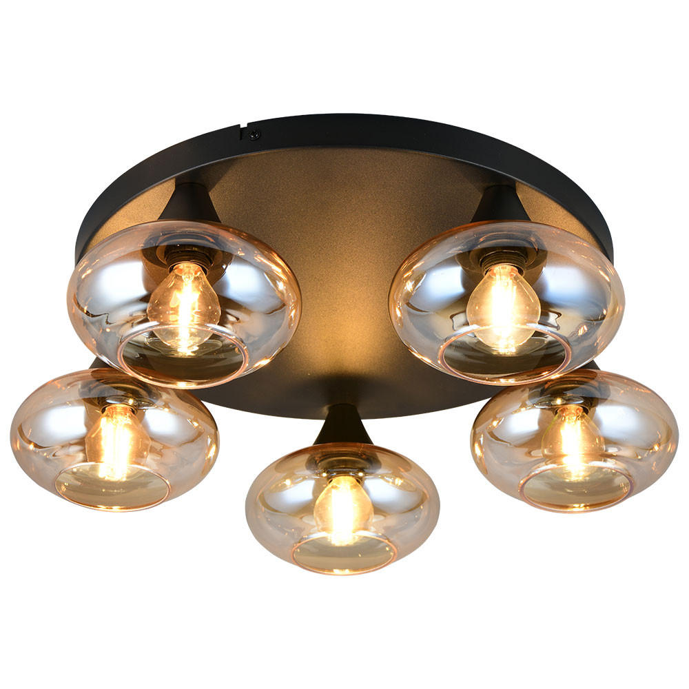 DECKENLEUCHTE DIVINA Glas Amber Schwarz - Schwarz, Glas (49/49/15cm)