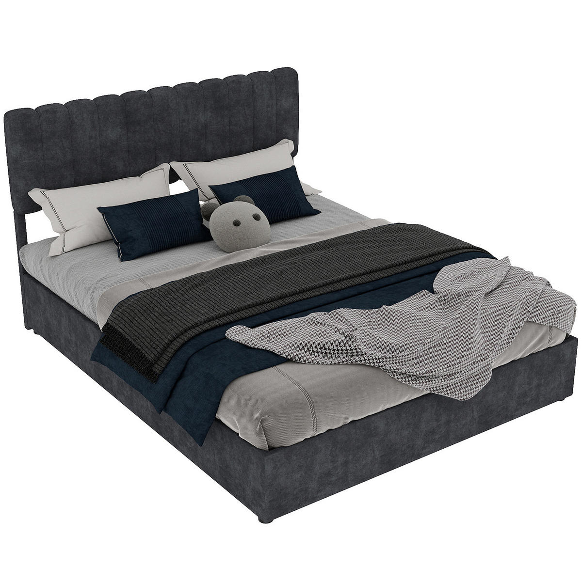 POLSTERBETT 160/200 cm grau aus Stoff und Metall mit Stauraum - Grau, Textil (160/200cm) - OKWISH