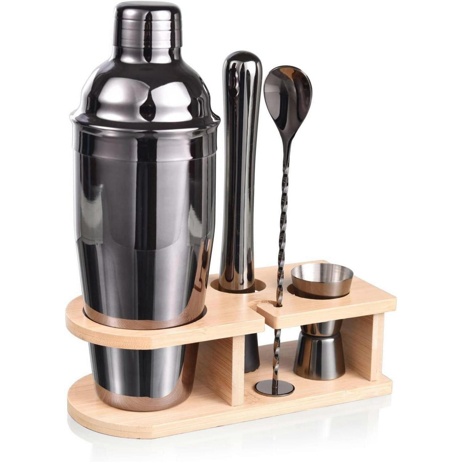 COCKTAIL Shaker Set 5-teilig 750 ml Edelstahl mit Holzständer - Multicolor, Metall (17.1/13.7/21.9cm)