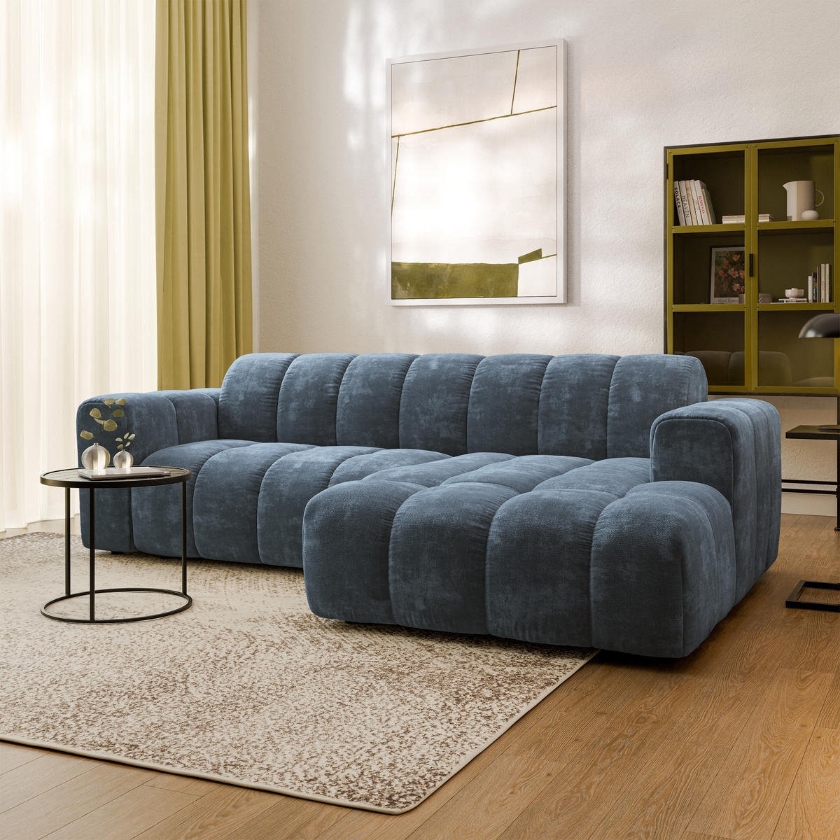 ECKSOFA TISI Blau Chenille - Blau, Holz (274/165cm) - MASSENO