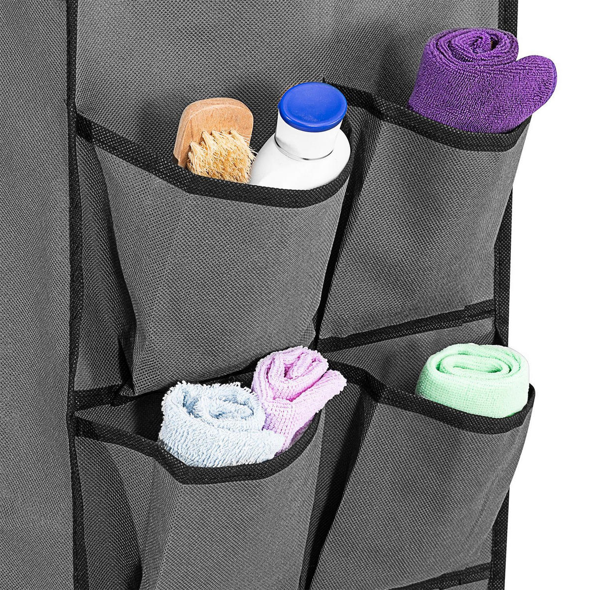 SCHUHREGAL mit Seitentaschen 160 x 88 cm grau - Grau, Textil (88/160/28cm) - Juskys