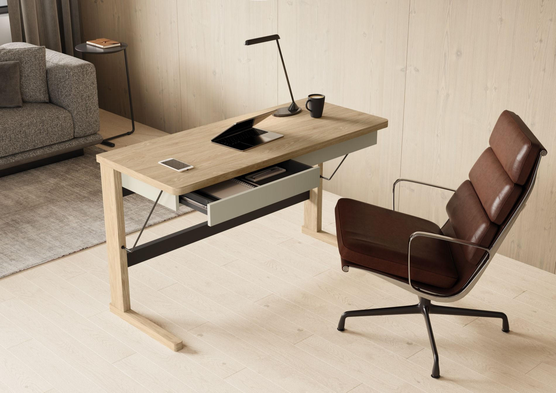 SCHREIBTISCH Ollie Eichenholzoptik /Greige 131 cm - Kaschmir/Eichefarben, Holzwerkstoff (56/131/77cm) - Selsey