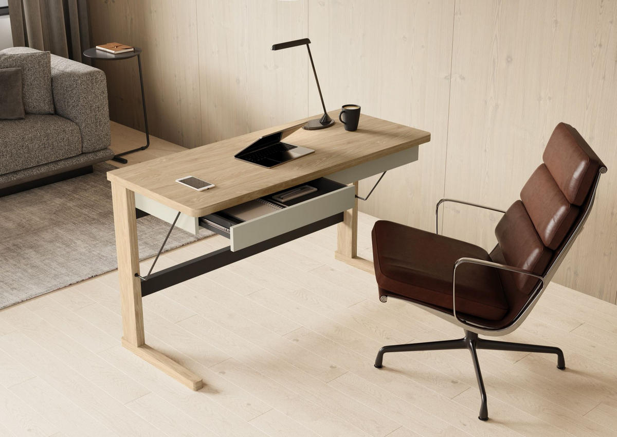 SCHREIBTISCH Ollie Eichenholzoptik /Greige 131 cm - Kaschmir/Eichefarben, Holzwerkstoff (56/131/77cm) - Selsey