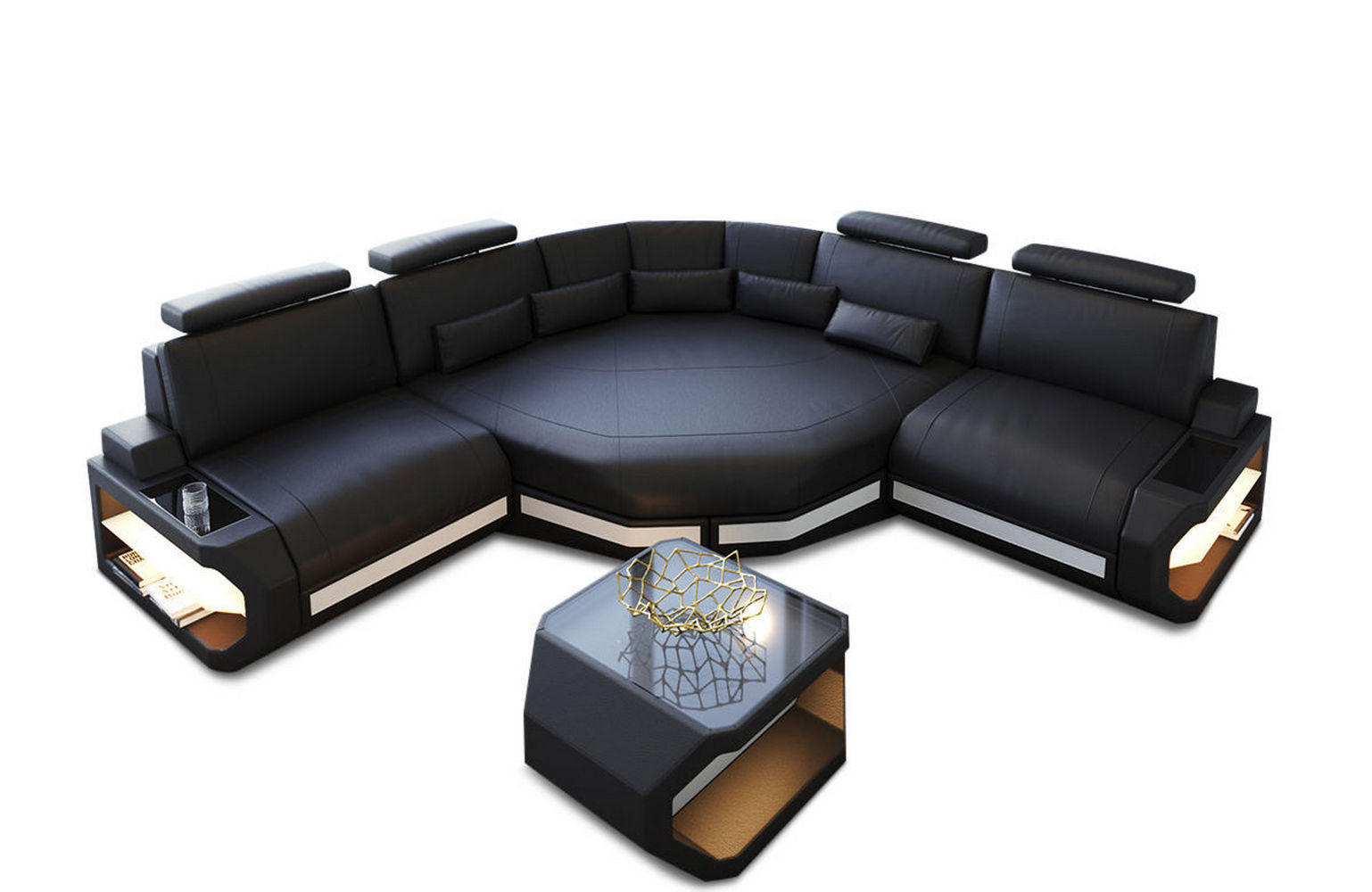 ECKSOFA Asti L Mini - Schwarz/Weiß, Leder (280/280cm) - Sofa Dreams