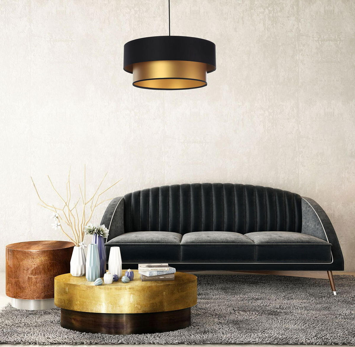 HÄNGELEUCHTE Gold 50/20 cm - Goldfarben/Schwarz, Kunststoff (50/1/20cm) - ONZENO