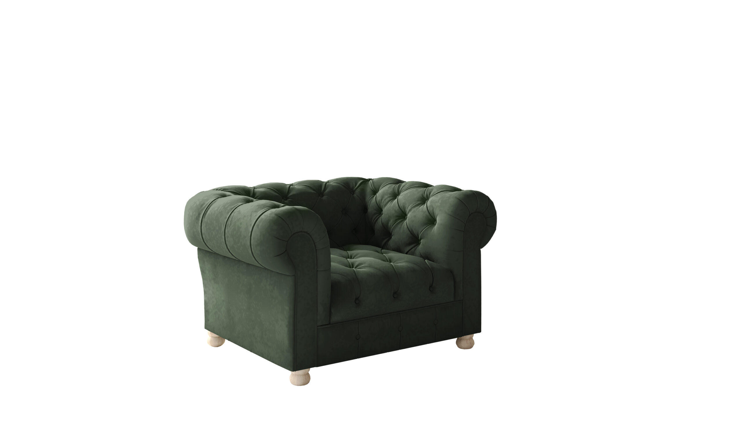 SESSEL CHESTERFIELD Elegant Klassisch Schick Stoff Whisper Velours Grün - Waldgrün, Holz (112/77/90cm) - Kaiser Möbel