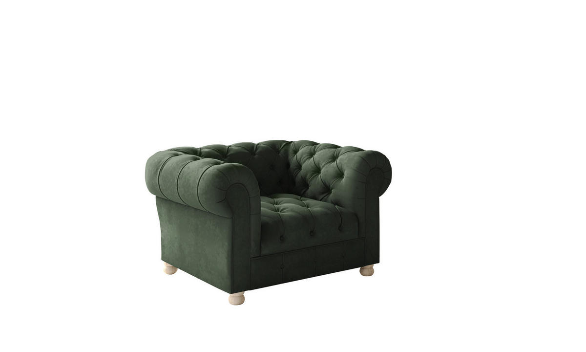 SESSEL CHESTERFIELD Elegant Klassisch Schick Stoff Whisper Velours Grün - Waldgrün, Holz (112/77/90cm) - Kaiser Möbel