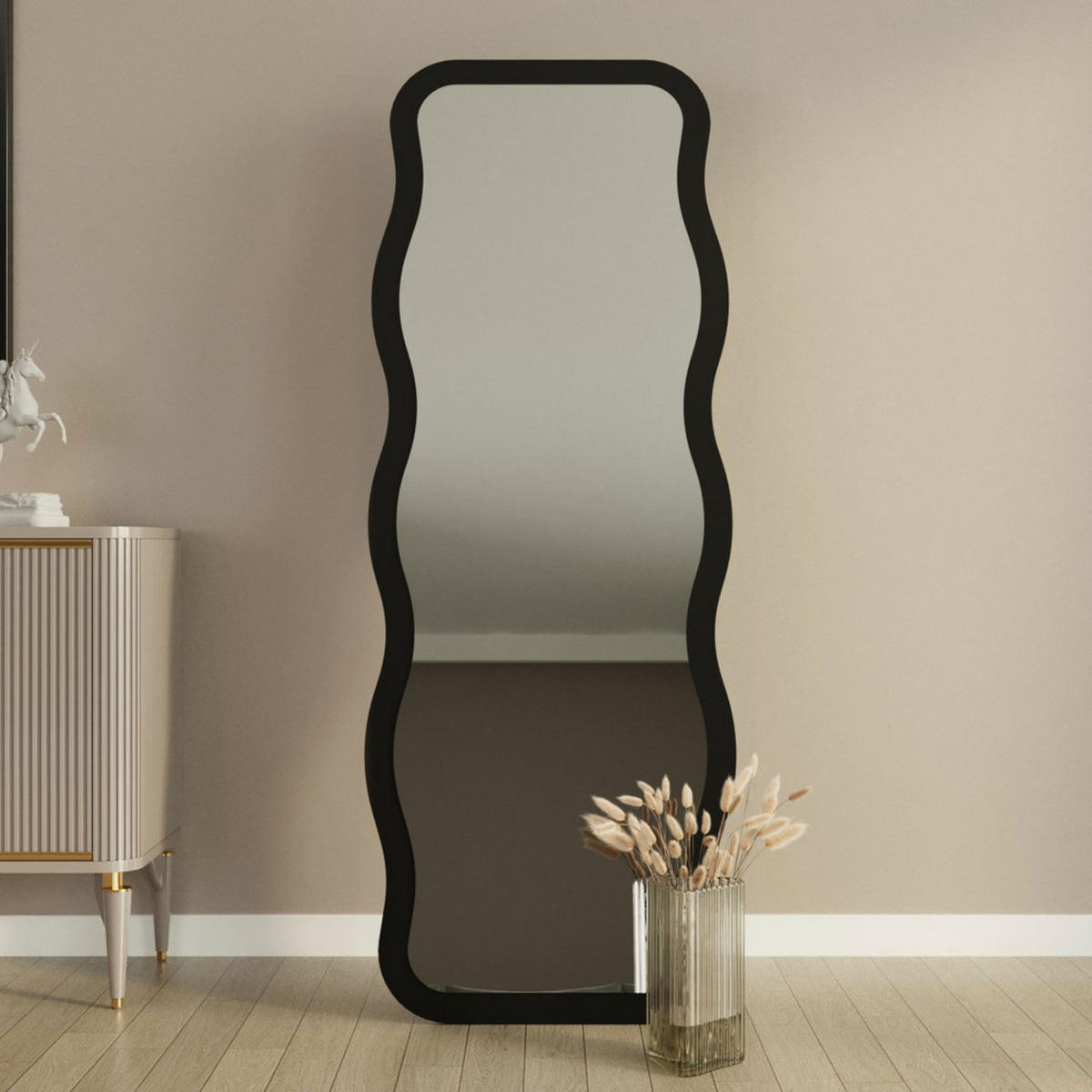 STANDSPIEGEL aus Holz 50x160cm - Curvi - Schwarz - Schwarz, Holz (50/160/2.2cm) - Drawer