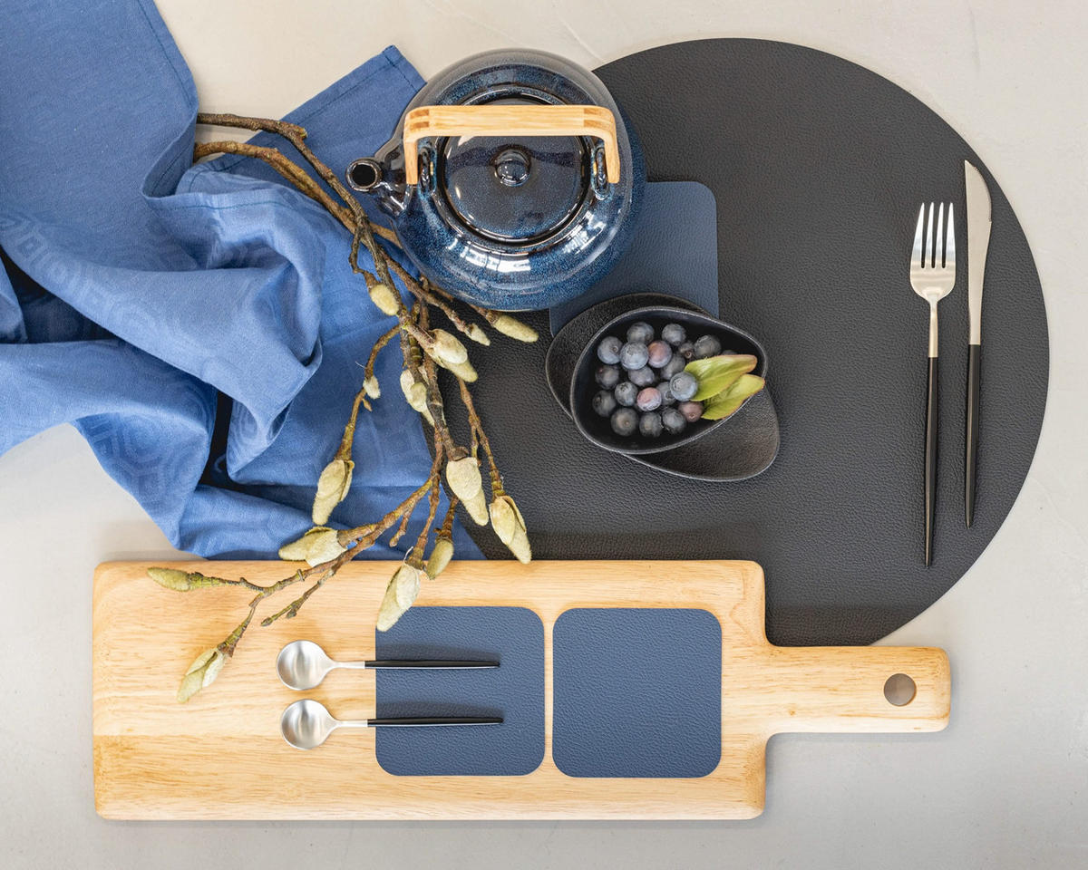 UNTERSETZER - Veganes Leder - Grau / Blau - doppelseitig - 10 x 10 cm - 6 Stück - Blau, Kunststoff (10/10cm) - Cookinglife
