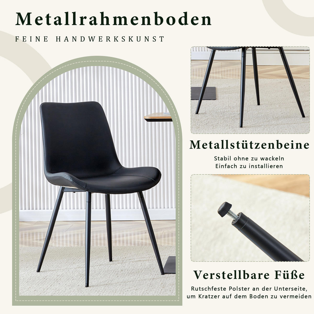 ESSZIMMERSTUHL 4er-Set Schwarz PU-Leder Metallgestell - Grau, Metall (47/83/50cm) - Meubliv