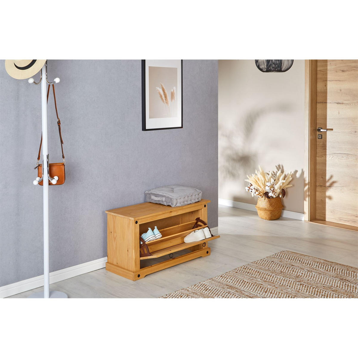 SCHUHBANK TEQUILA - Naturfarben, Holz (95/50/38cm) - IDIMEX