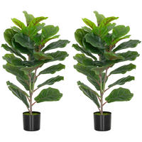 KUNSTPFLANZE 2er-Set DE-16626 80 cm, 31 Blätter, flockierte Erde Grün - Grün, Kunststoff (80cm) - ComfortXL