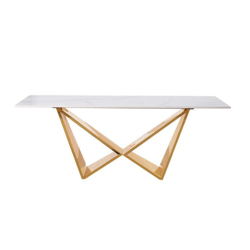 DESIGN-COUCHTISCH CENTO Rechteckiger Wohnzimmertisch in Marmor-Optik mit geometrischem Edelstahl-Gestell (130 x 70 cm) - Goldfarben/Weiß, Metall (70/130/42cm) - alesvelt