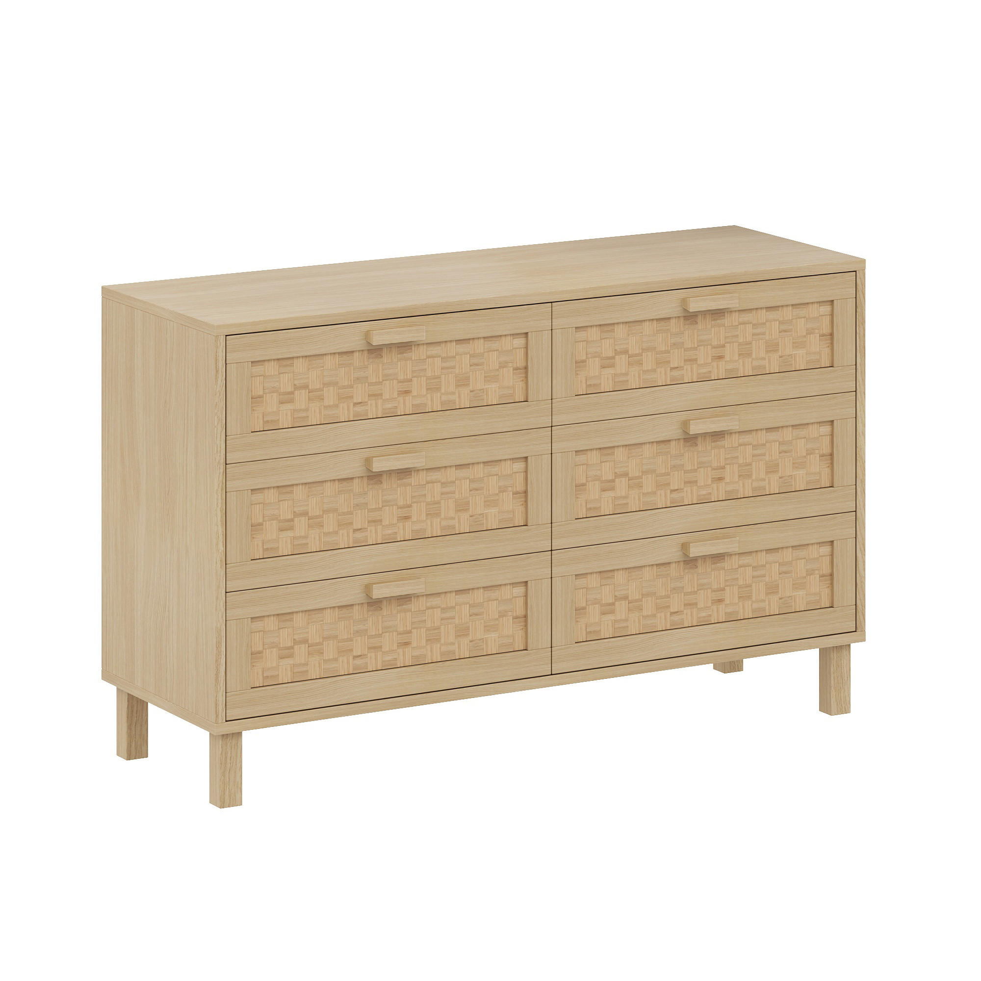 SIDEBOARD mit 6 Schubladen Rattan, 120/40/75cm - Buchefarben, Holzwerkstoff (120/75/40cm) - Urban Meuble
