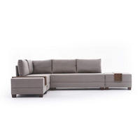 ECKSOFA mit rollbarer Schlaffunktion - Beige/Walnussfarben, Holz/Textil (280/210cm) - myHomelando