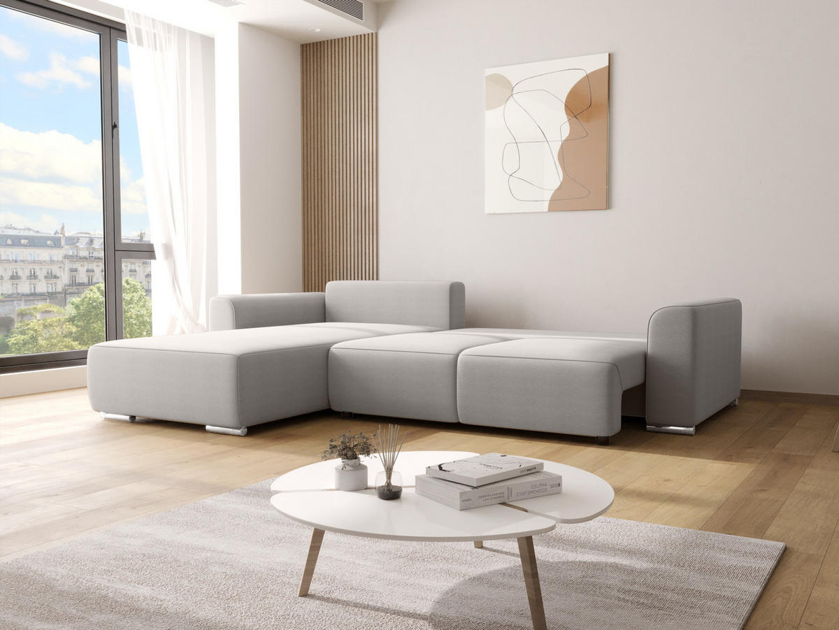 ECKSOFA GUSTO L Monolith 85 Links mit Schlaffunktion - Dunkelgrau, Textil (279/193cm) - Bedante