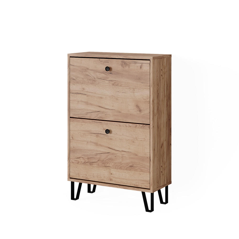 SCHUHKIPPER Siri Goldkraft Eiche 60 x 92 cm mit 2 Klappschubladen - Honigeiche, Holzwerkstoff (60/92/26cm) - Vicco