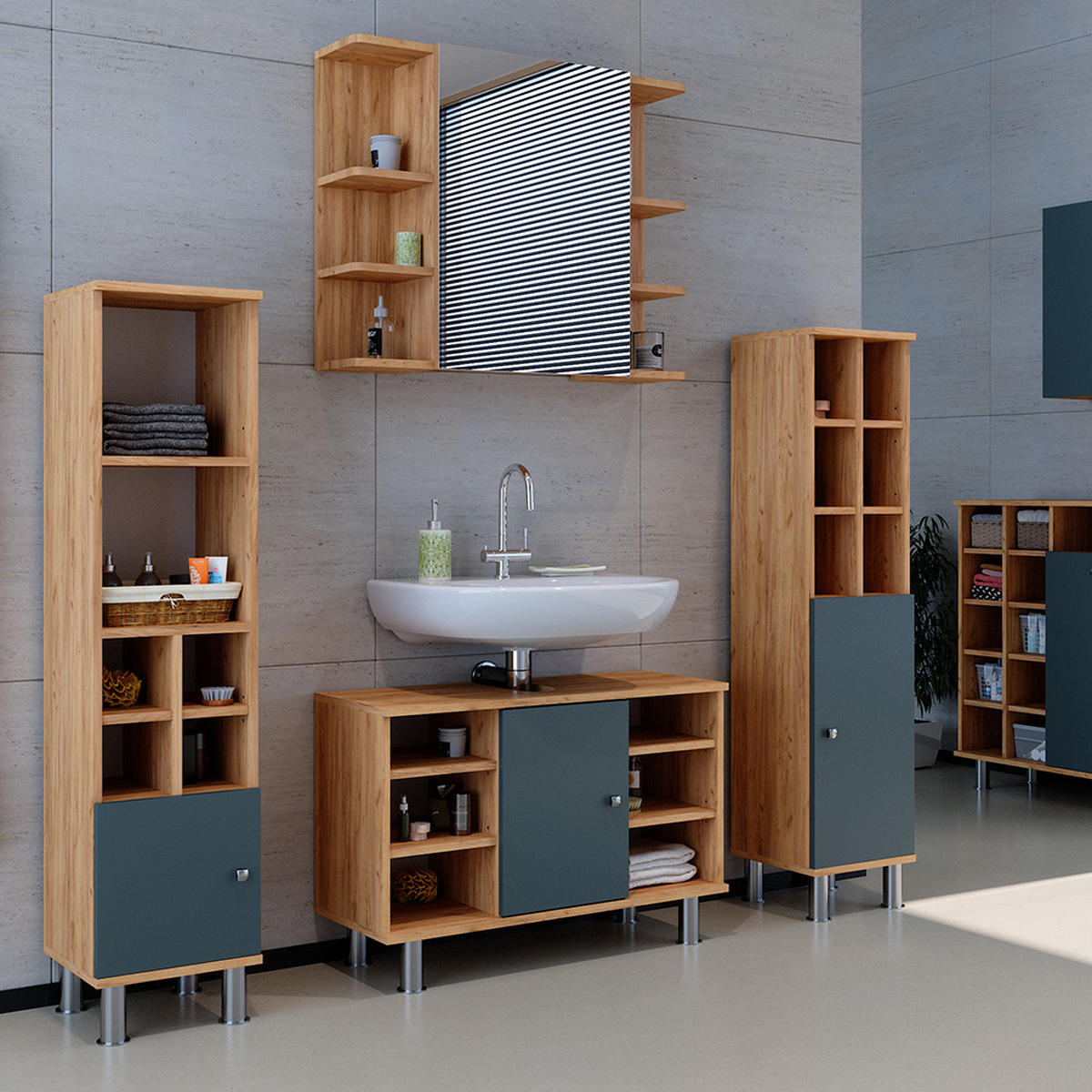 STŘEDNÍ SKŘÍŇKA Fynn Zelená 30 x 130.6 cm malé dveře - zelená barva, kompozitní dřevo (30/130.6/30cm) - Vicco