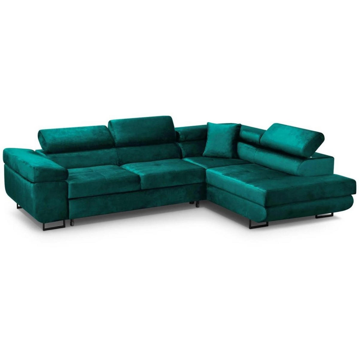 ECKSCHLAFSOFA Waldo verstellbaren Kopfstützen, Dunkelgrün, rechts - Dunkelgrün/Schwarz, Textil (275/203cm) - Beautysofa