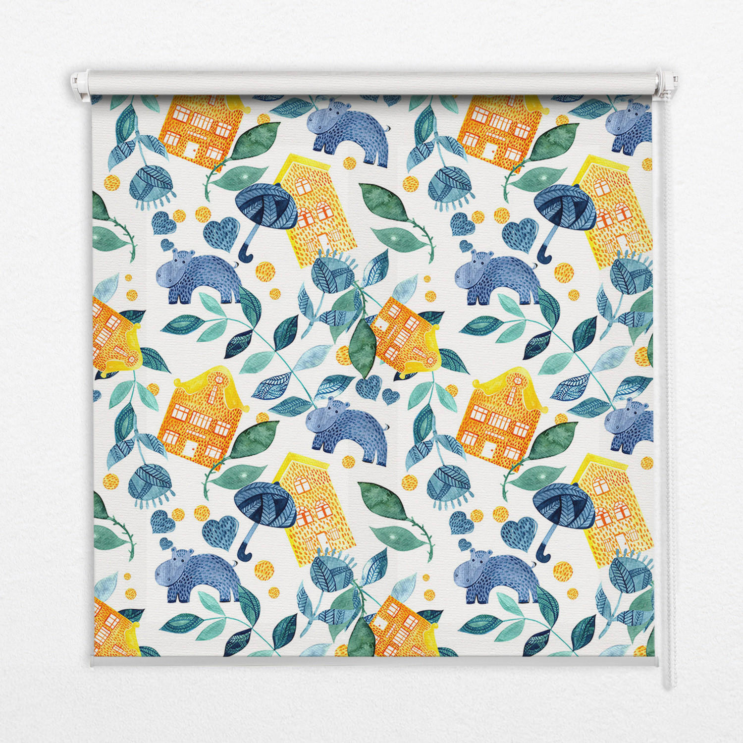 TULUP VNITŘNÍ roleta - okenní roleta - roleta - 130x140 cm - Žluté domy Modré rostliny