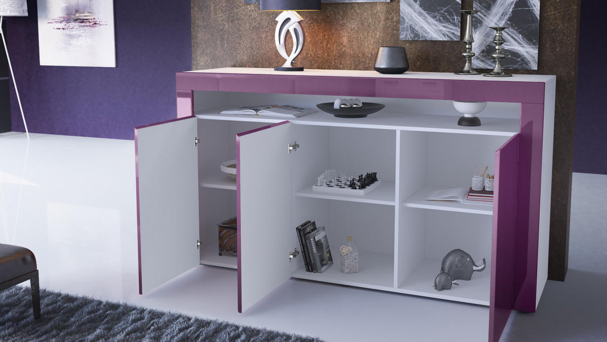 SIDEBOARD Valencia Creme Hochglanz / Weiß Hochglanz - Creme, Holzwerkstoff (155/92/40cm) - Vladon