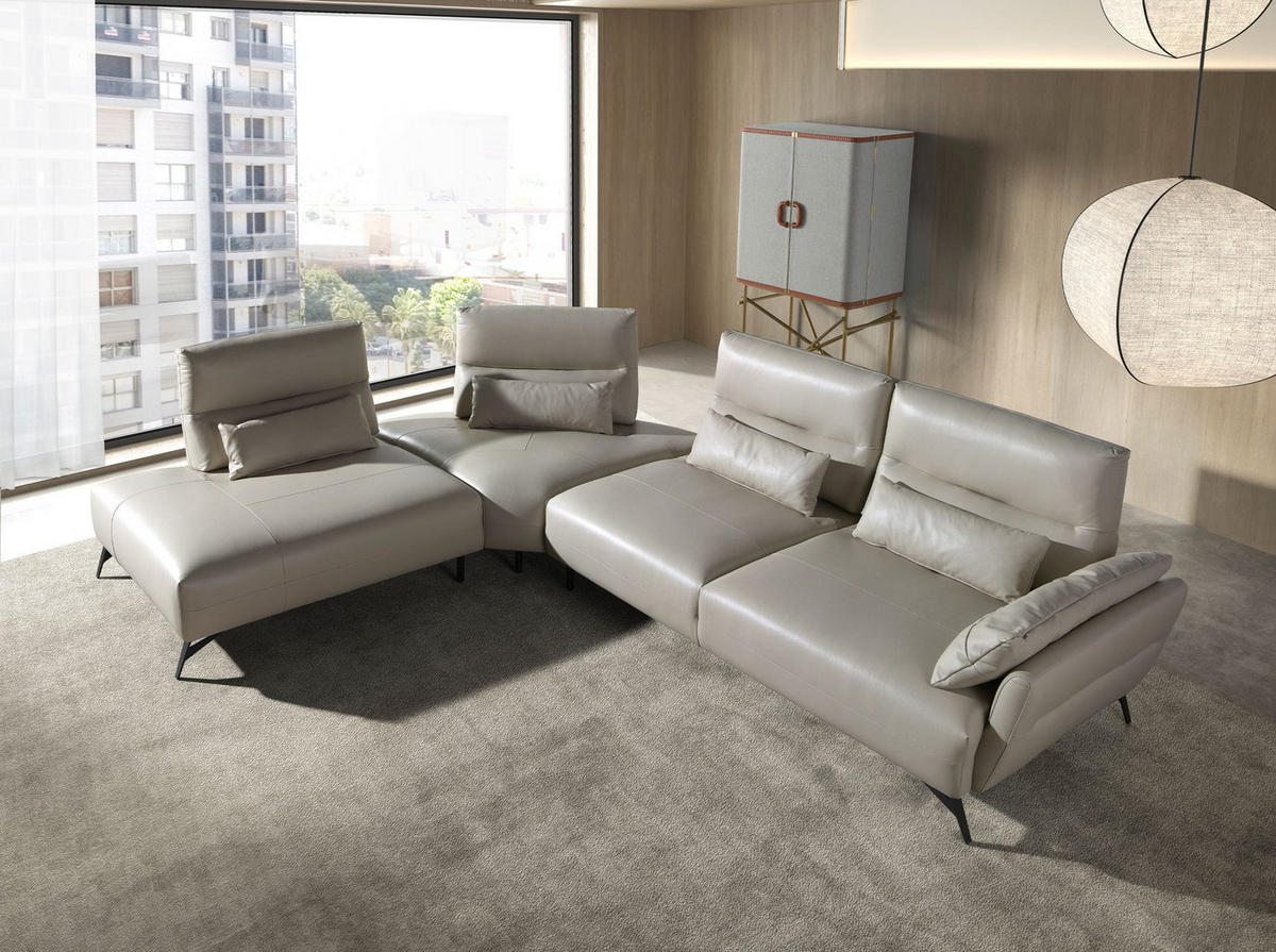 ECKSOFA Ecke Sand Schwarz 341/254/94 cm - Beige, Leder/Metall (341/254cm) - ANGEL CERDA