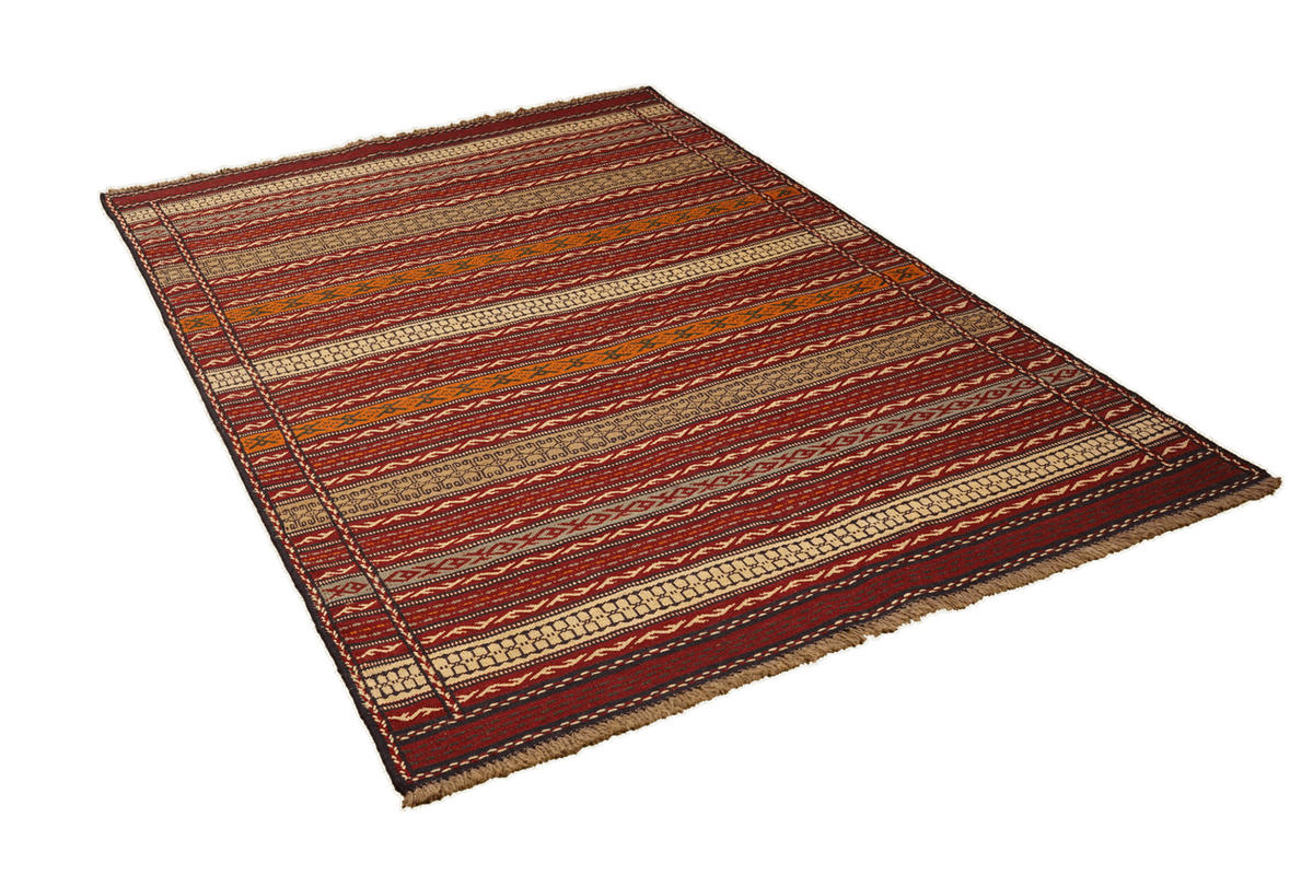 HANDWEBTEPPICH Kelim Kordi Mehrfarbig 199/147 cm Schurwolle - Multicolor, Textil (147/199cm) - Looma