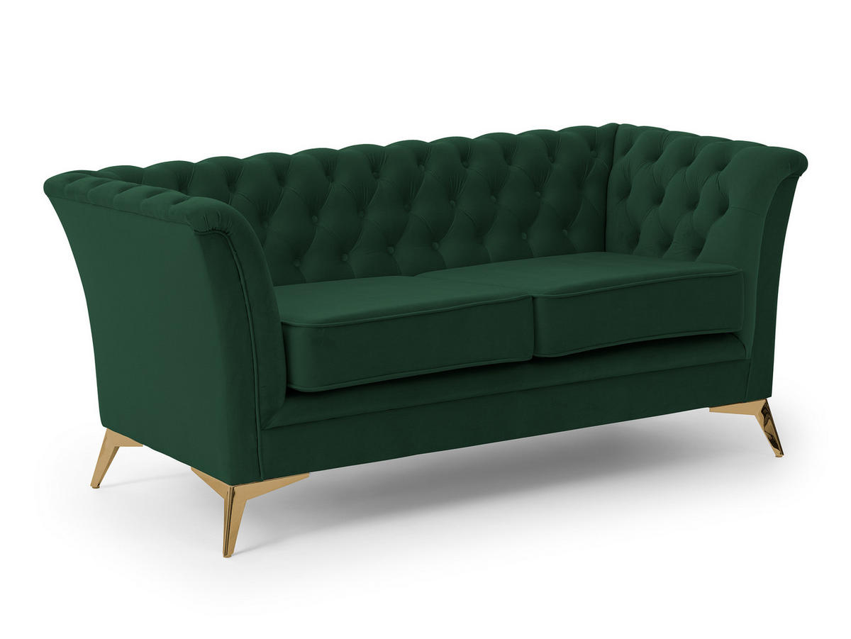 CHESTERFIELD-SOFA 2-sitzer Whitby Flaschengrün Samt mit goldenen Füßen - Dunkelgrün/Goldfarben, Holz/Textil (175/78/82cm) - S-Style Möbel