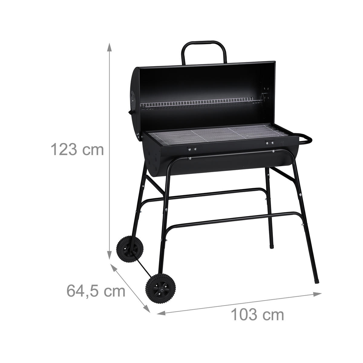 HOLZKOHLEGRILL - Schwarz, Kunststoff/Metall (103/96.5/64.5cm) - Relaxdays