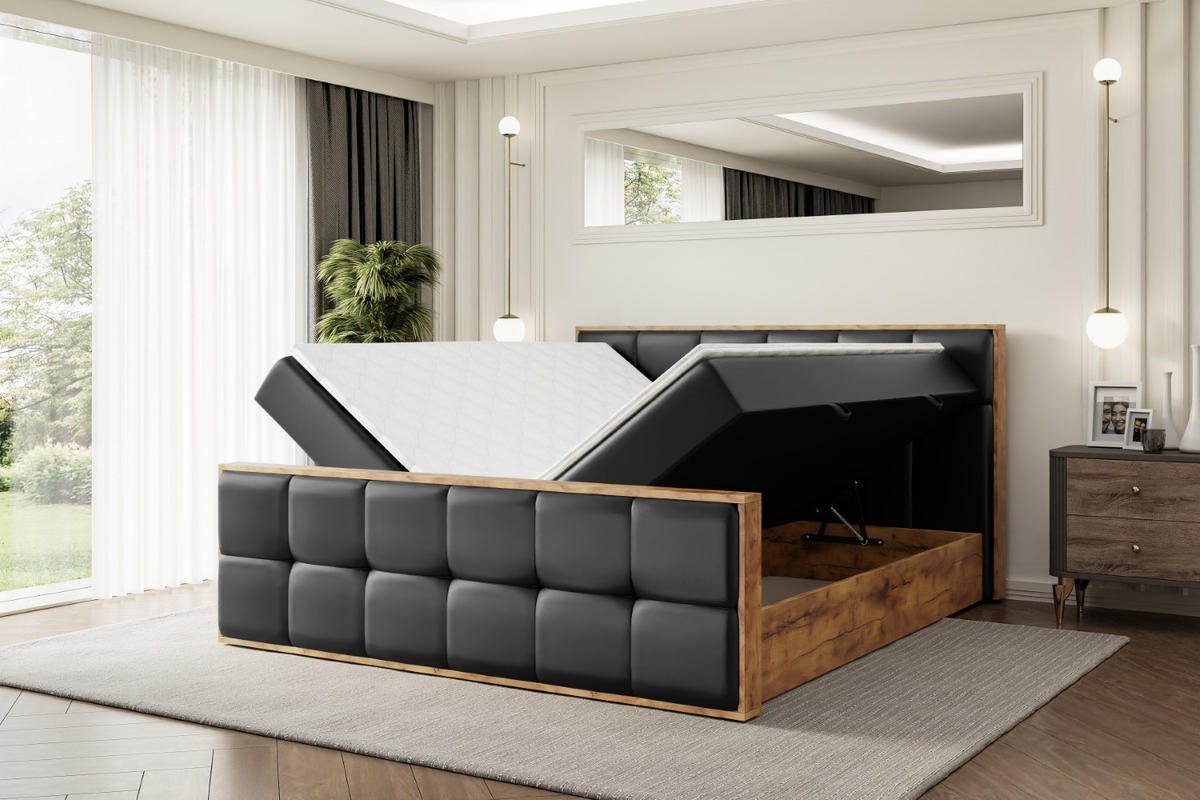 BOXBETT mit Matratze H3 und Lattenrost - LOLLI7-Z - 140x200 - Schwarz Kunstleder - Schwarz, Holzwerkstoff (140/200cm) - ALTDECOR