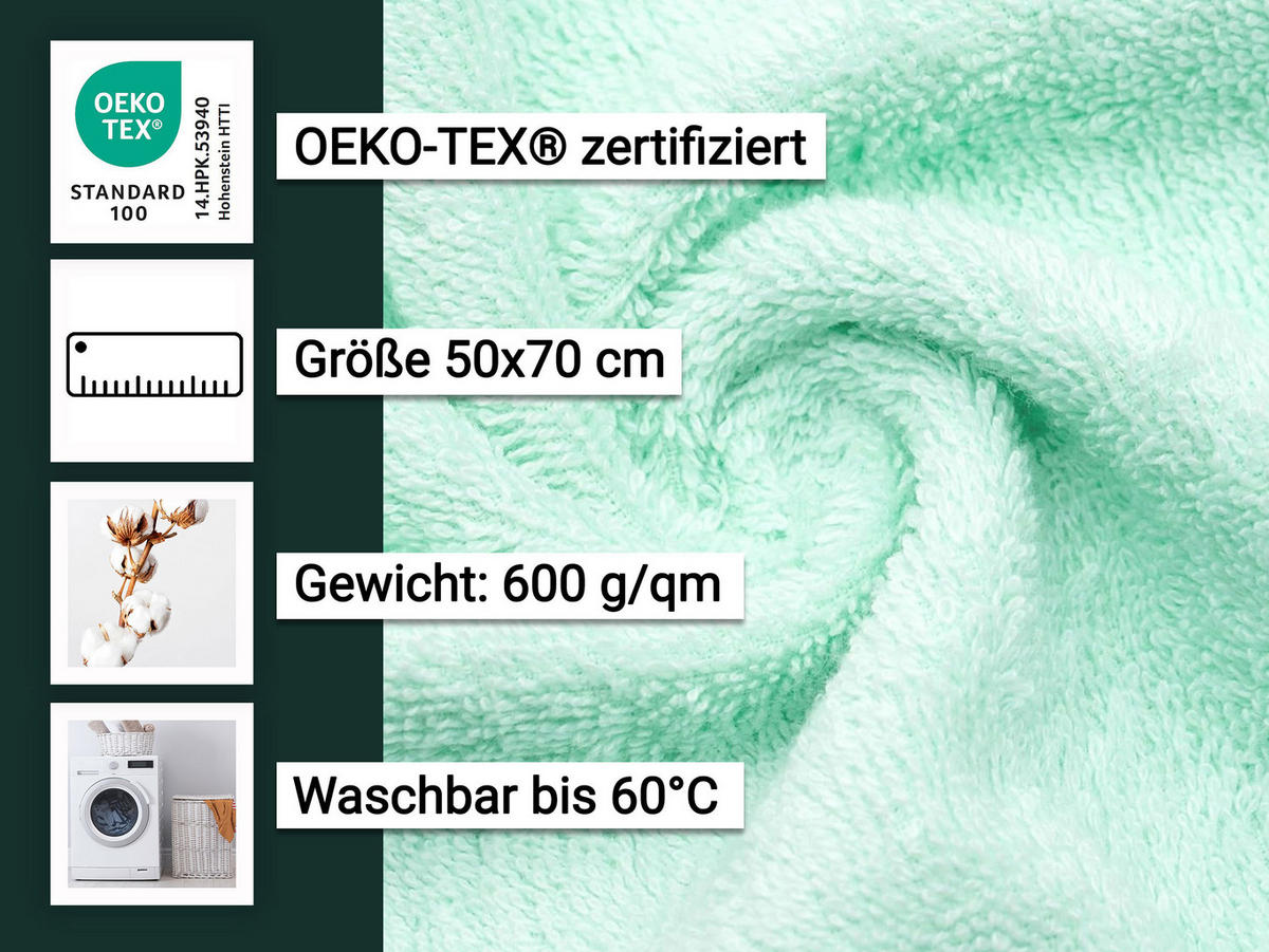 BADEMATTE, 2er-Set, 50x70 cm, 100% Baumwolle - Grün, Textil (50/70cm) - Zollner
