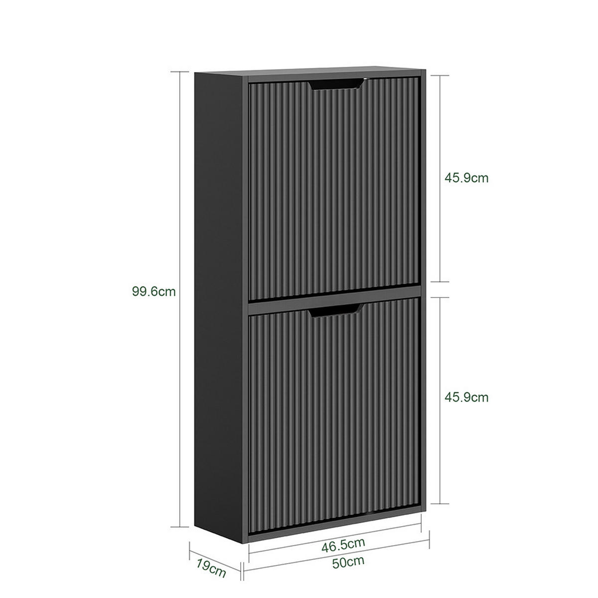 SCHUHSCHRANK mit 2 Türen Schwarz 50x19x100cm Modern - Schwarz, Holzwerkstoff (19/100/50cm) - SoBuy