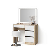 SCHMINKTISCH Imola Sonoma mit LED-Spiegel und Hocker - Weiß/Sonoma Eiche, Holzwerkstoff (90/75/40cm) - Livinity®