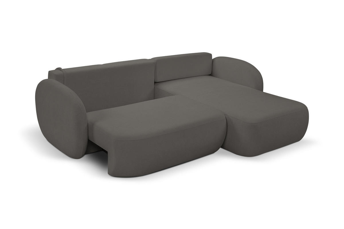 ECKSOFA AMICO R-S Grau Geflochtener Stoff mit Schlaffunktion - Grau, Holz (248/174cm) - MASSENO