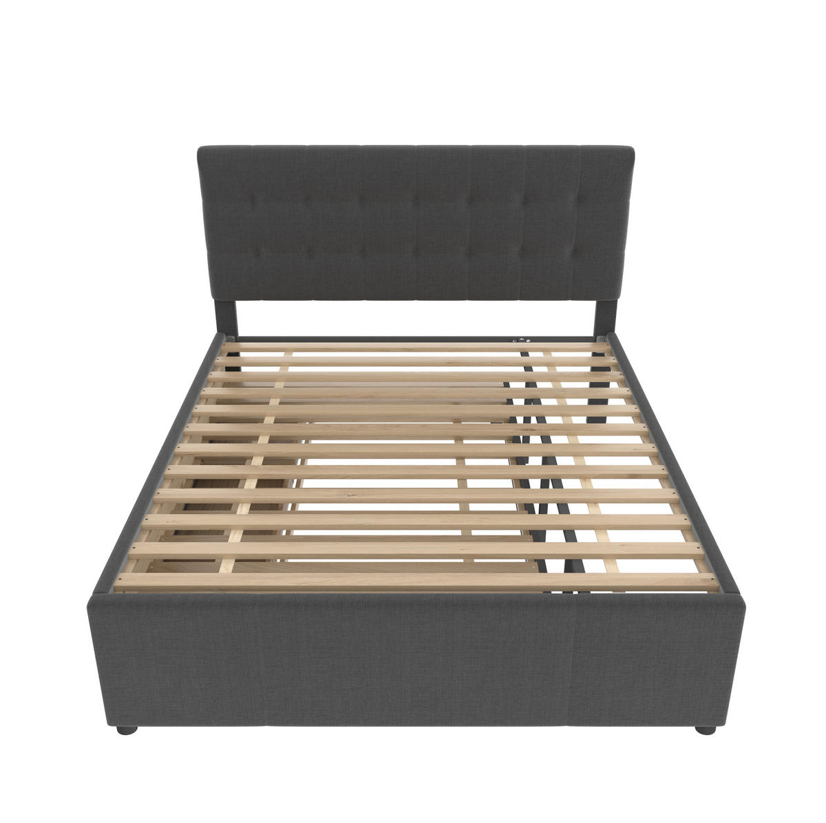 POLSTERBETT aus Leinen und MDF 140x200 cm Grau mit Ausziehbett, 3 Schubladen und verstellbarem Kopfteil - Grau, Textil (140/200cm) - IVMEU