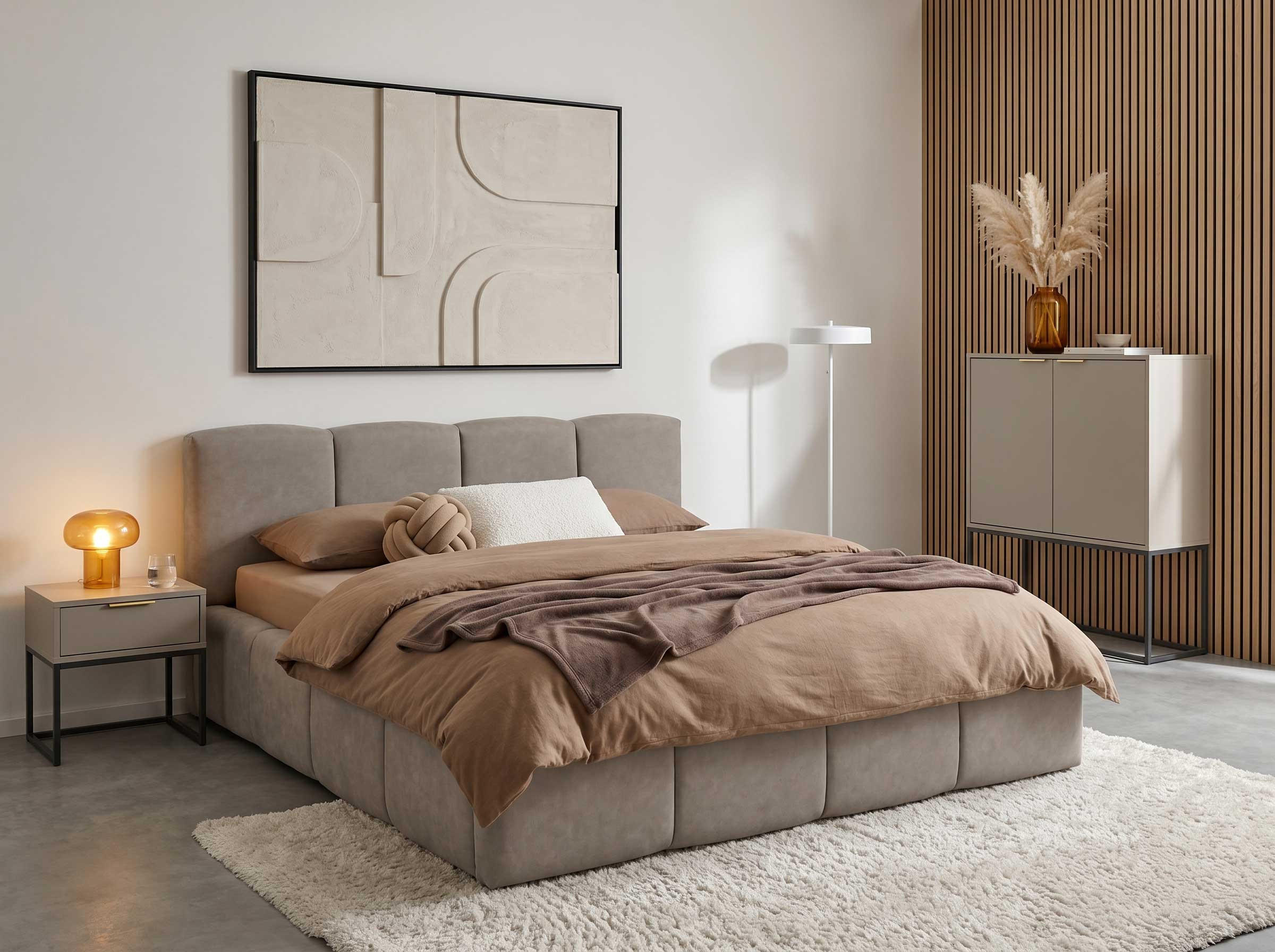 POLSTERBETT Amore Taupe 180/200 cm Samt mit Bettkasten - Taupe, Textil/Metall (180/200cm) - wonello