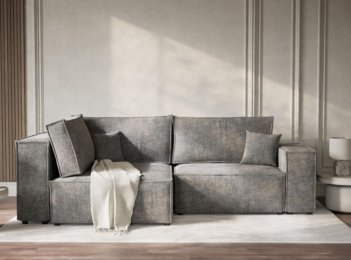 ECKSOFA MIT SCHLAFFUNKTION Tonga Grau Chenille-Stoff - Schwarz/Grau, Holz/Holzwerkstoff (105/253cm) - Maison de Reve