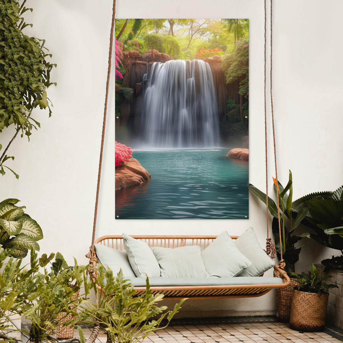 ZAHRADNÍ PLAKÁT Vodopád - Příroda - Rostliny - Džungle - Voda 120x180 cm - zelená barva, plast (120/180/0.2cm) - OnlyWow