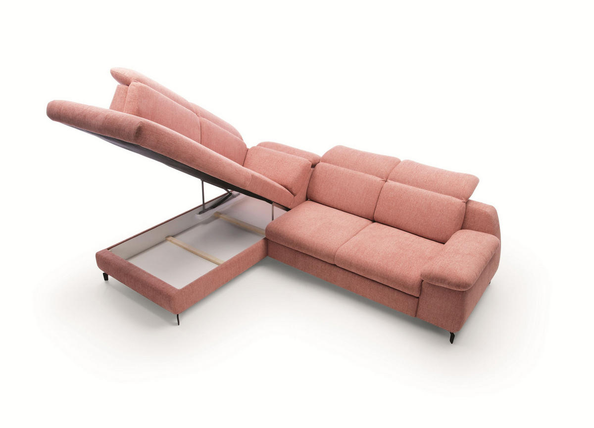 ECKSOFA BORA Rosa Velours-Stoff mit Schlaffunktion - Rosa, Holz (288/223cm) - MASSENO
